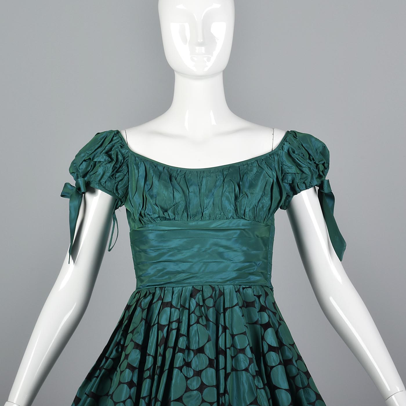 1950s Flocked Polkadot Party Dress