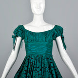 1950s Flocked Polkadot Party Dress