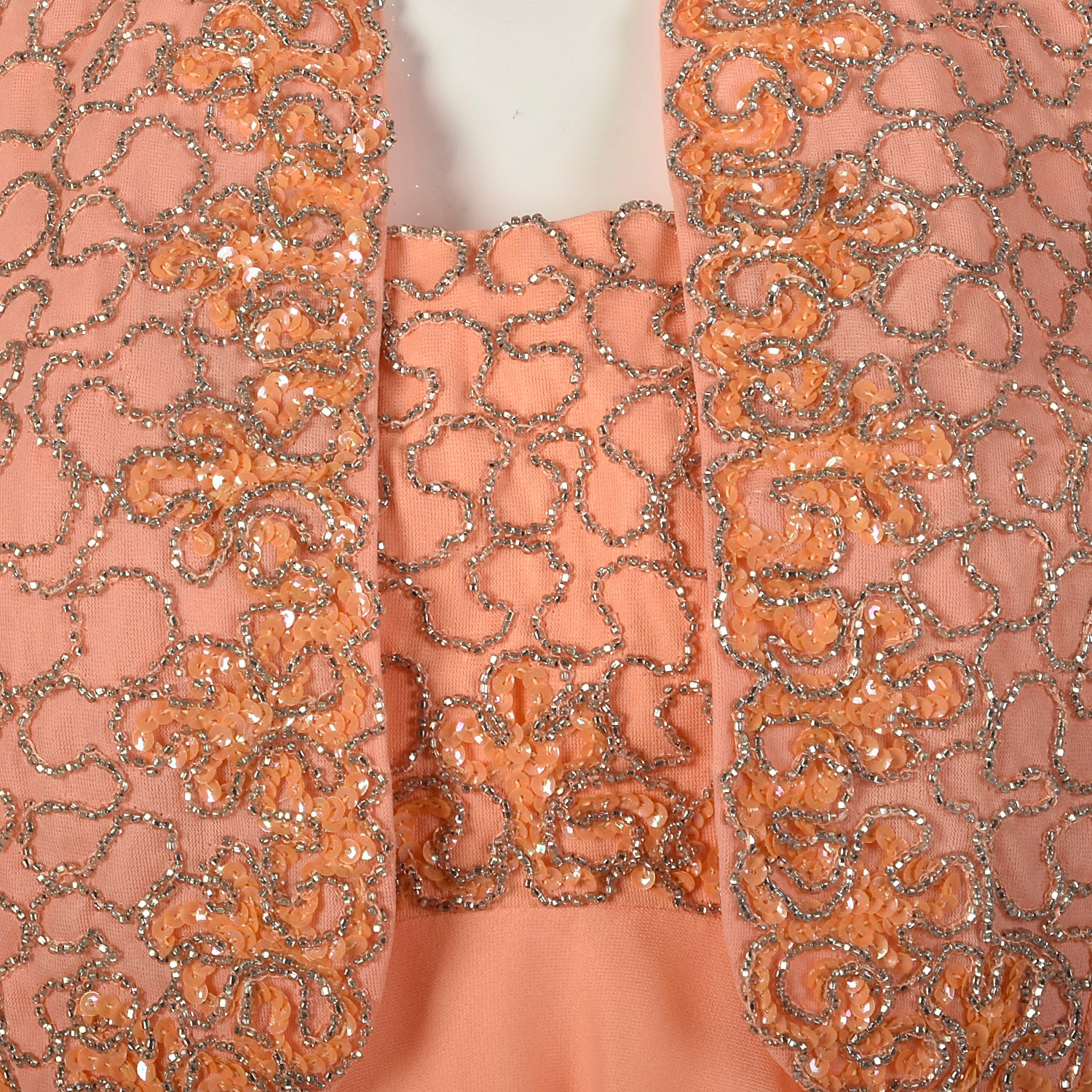 Small 1970s Mike Benet Set 2pc Orange Beaded Jacket Modest Maxi Prom Dress Formal Gown