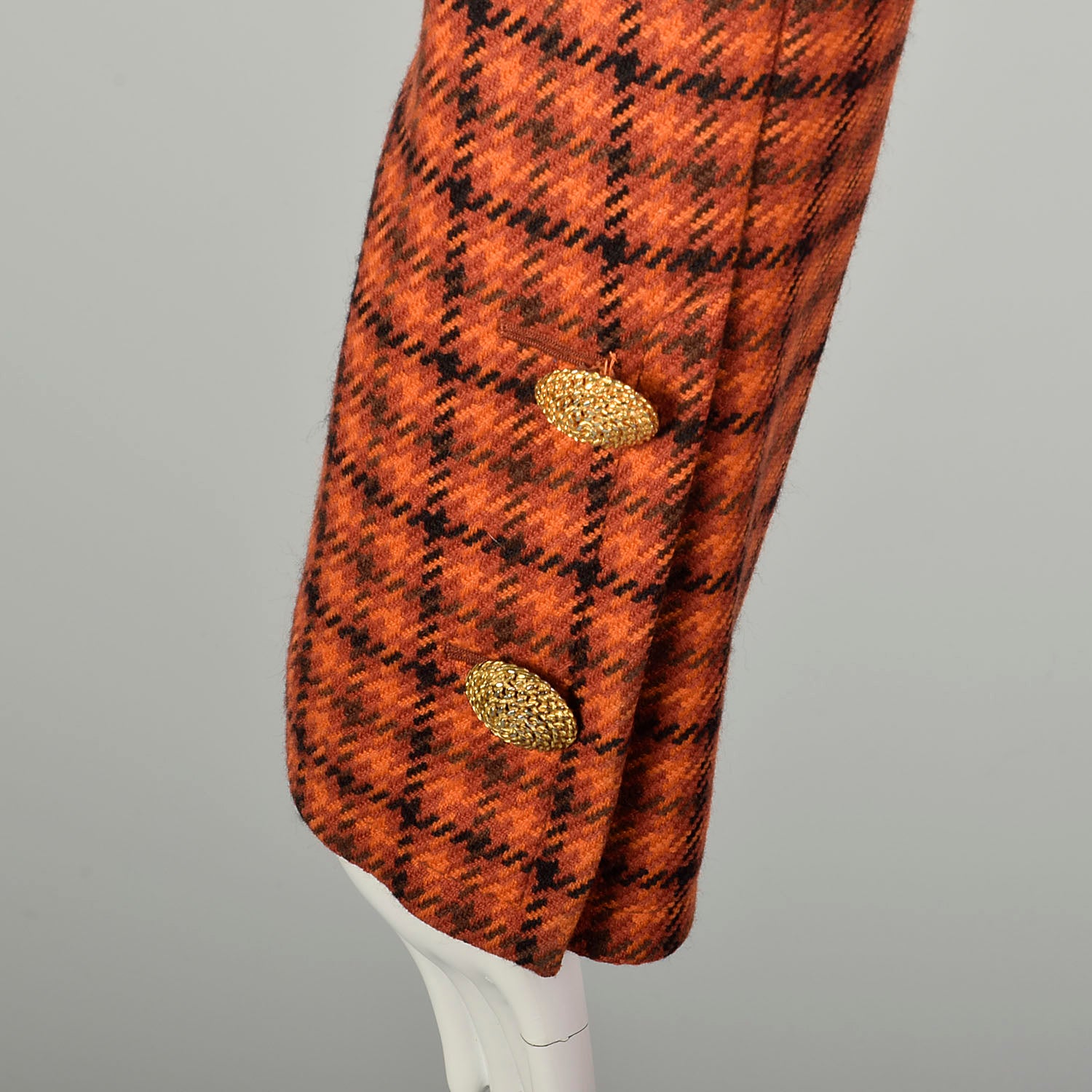 Large 1990s Givenchy Houndstooth Plaid Ensemble Orange Autumn Tweed Wool 2 Piece Skirt Suit
