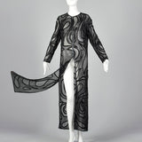 Stunning Bob Mackie Sheer Black Beaded Silk Maxi Jacket