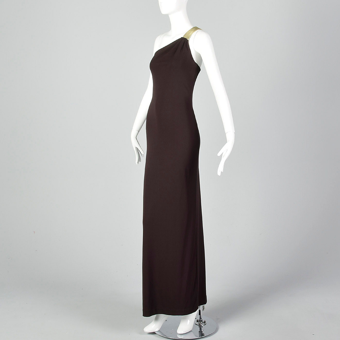 2000s Halston Designer Brown Evening Gown