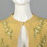 1950s Yellow Cashmere Cardigan with Floral Applique
