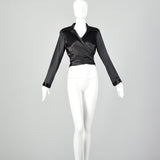 Small-Large 1980s Black Beaded Collar Wrap Top