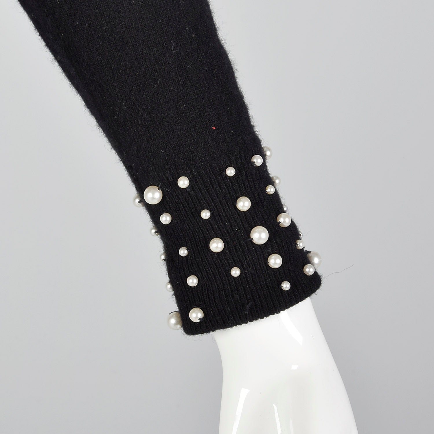 XS 1950s Black Cashmere Cardigan with Pearl Beading