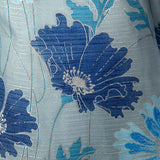 Large 1970s Dress Blue Lightweight Flower Long Sleeve Tassel Belted