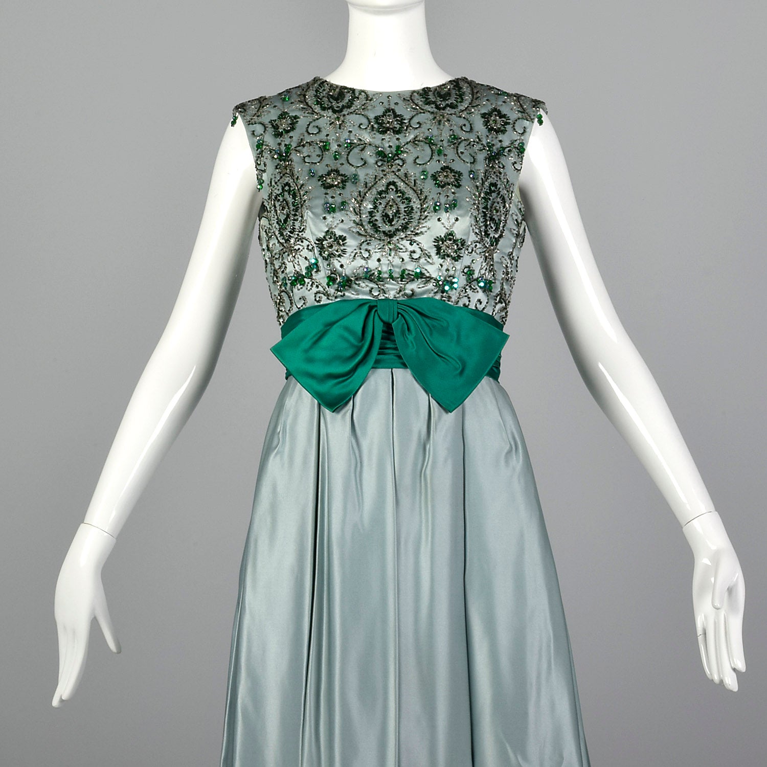 Small 1960s Saks Fifth Blue Beaded Maxi Dress