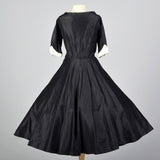 1950s Black Taffeta Party Dress with White Cuffs