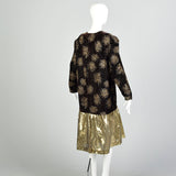 2XL-3XL 1980s Kelli Kaye Black Velvet Long Sleeve Glitter Prom Dress
