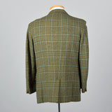 1960s Mens Blue and Tan Tweed Plaid Jacket