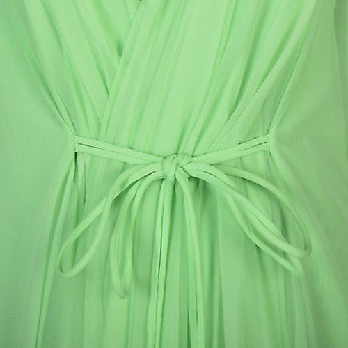 1960s Claire Sandra Lucie Ann Beverly Hills Green Chiffon Nightgown & Peignoir Set with Pom Poms