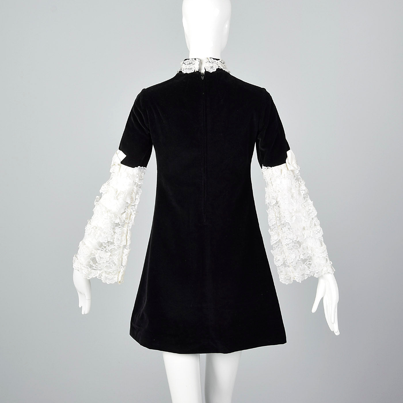 1960s Saks Fifth Avenue Black Velvet Dress with Lace Sleeves