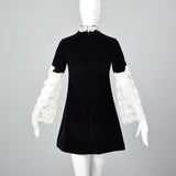 1960s Saks Fifth Avenue Black Velvet Dress with Lace Sleeves