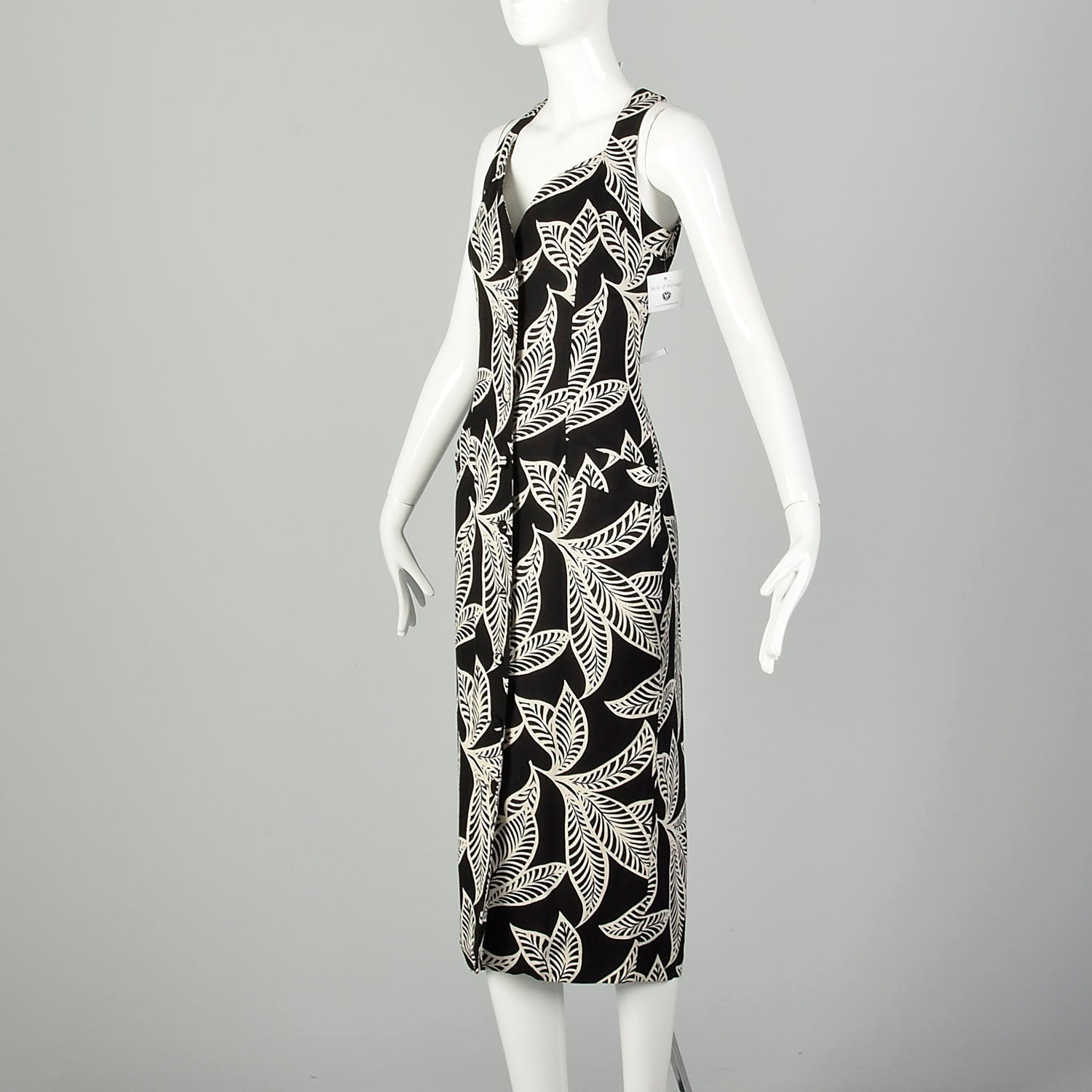 Medium 1990s Tropical Print Black Dress Casual Sleeveless