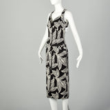 Medium 1990s Tropical Print Black Dress Casual Sleeveless