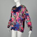 Large Escada 1980s Abstract Print Silk Blouse