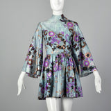 XXS 1960s Floral Mini Dress with Bell Sleeves