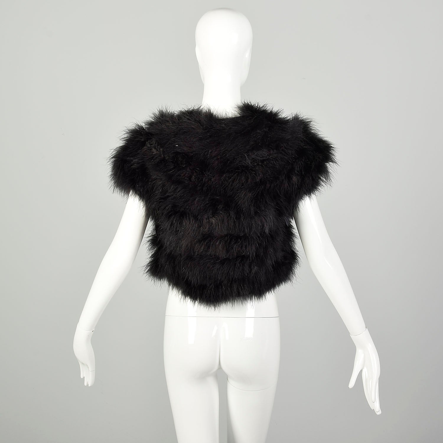 Small 1980s Black Marabou Feather Cropped Vest Embellished Shrug