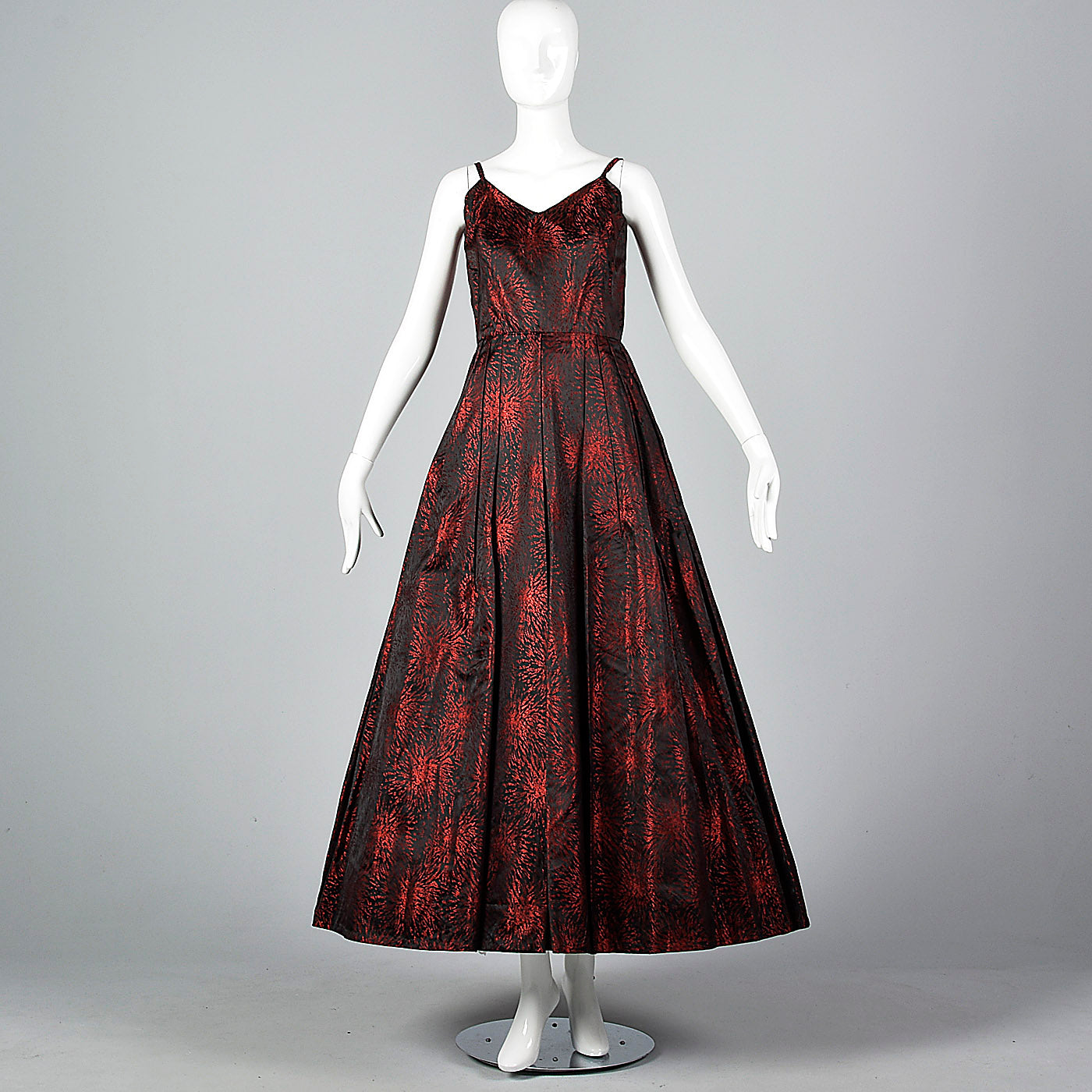 1950s Black and Red Brocade Dress