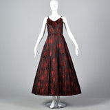 1950s Black and Red Brocade Dress