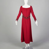 Small 1960s Catherine Scott Winter Formal Red Evening Gown Ensemble Designer Formal High End Silk Lined Hand Finished Set