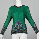 Small 1960s Emerald Green Formal Beaded Blouse