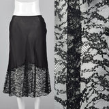 1940s Black Half Slip with Scalloped Sheer Lace Hem