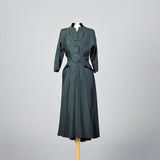 1950s Green and Black Sharksin Dress with Black Velvet Trim