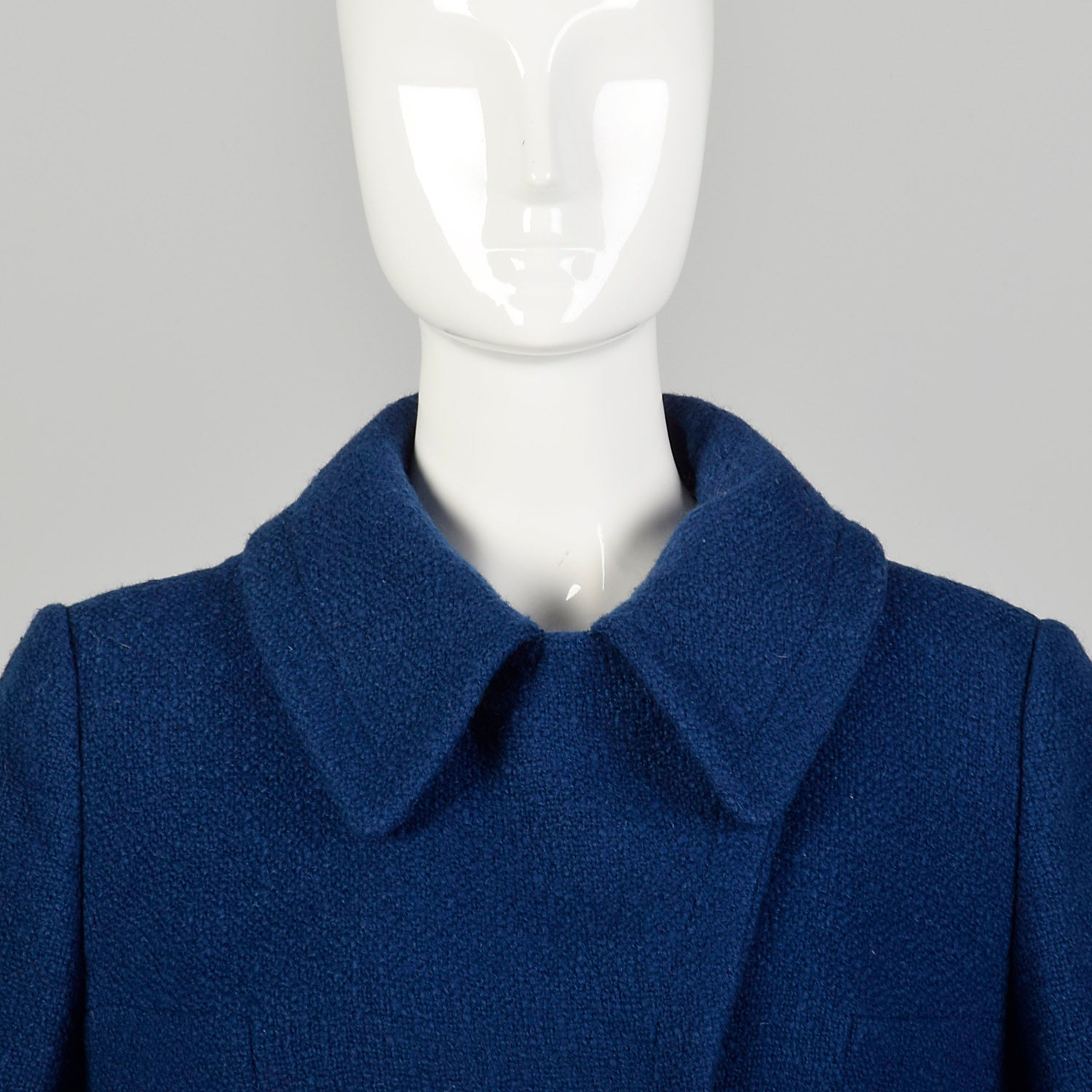 Small 1960s Coat Blue Mod Wool Tweed Double Breasted Winter Outerwear