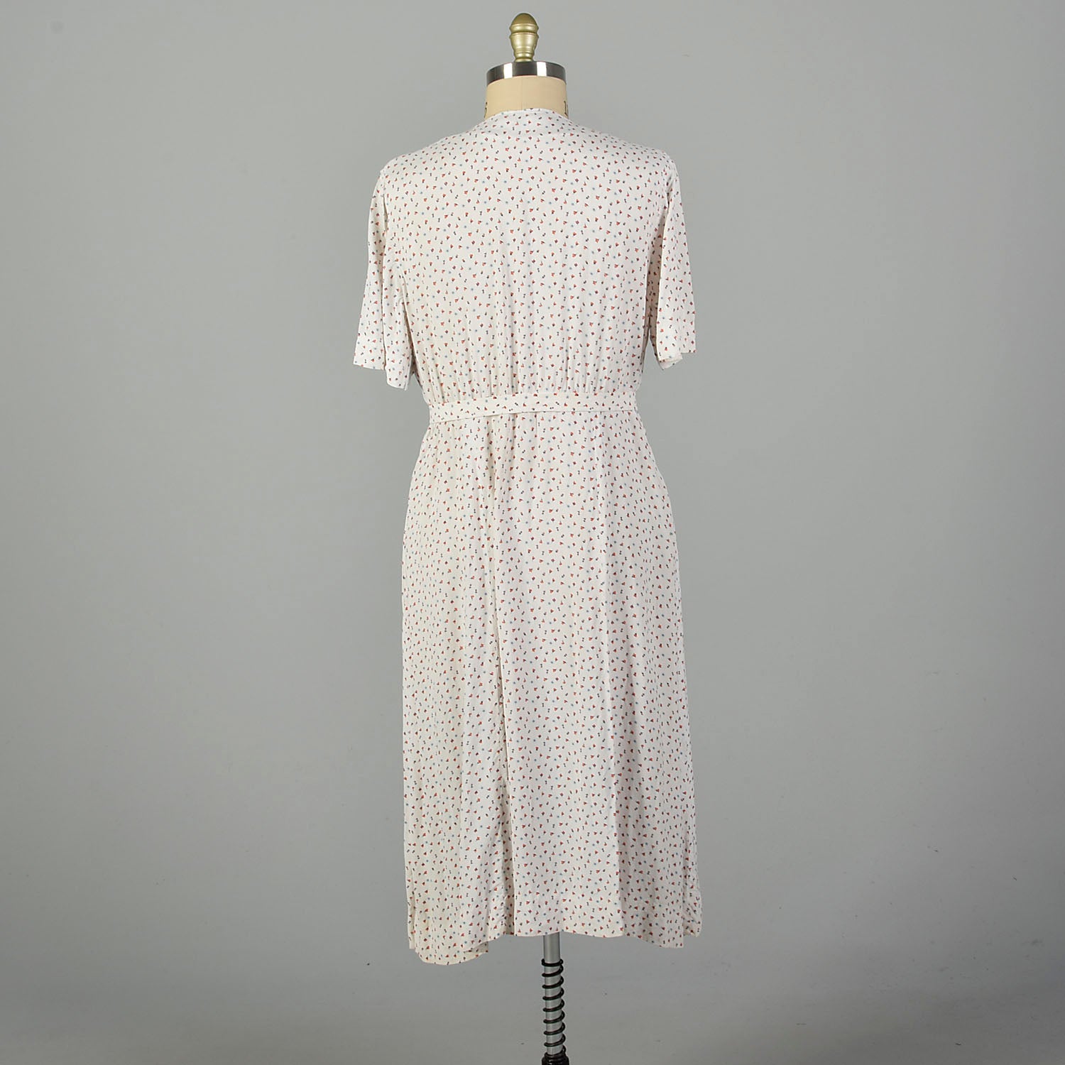 XL 1940s Shirtwaist Day Dress Floral Short Sleeve Summer Volup Cold Rayon
