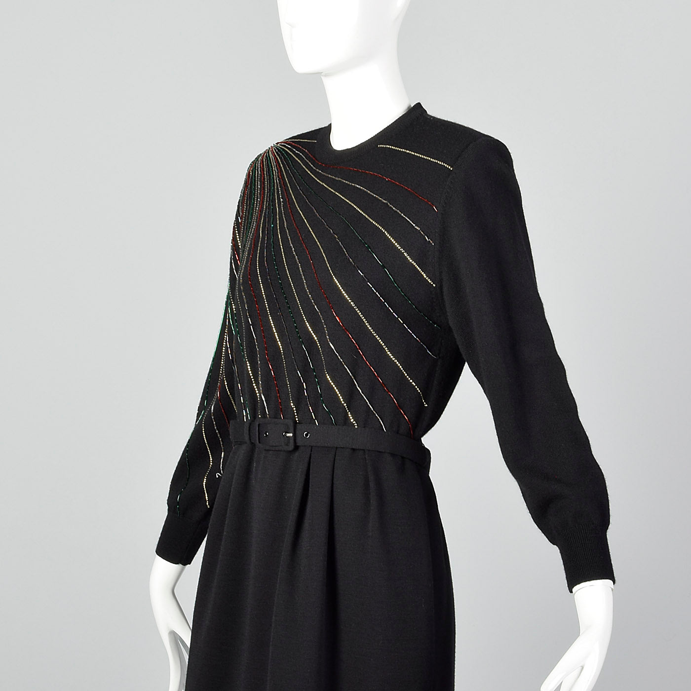 1980s Black Beaded Sweater Dress