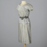 1950s Gray and White Gingham Dress with Velvet Waist Band