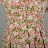 XL 1950s Day Dress Floral Cotton Pink Shirtwaist Lightweight Fit and Flare