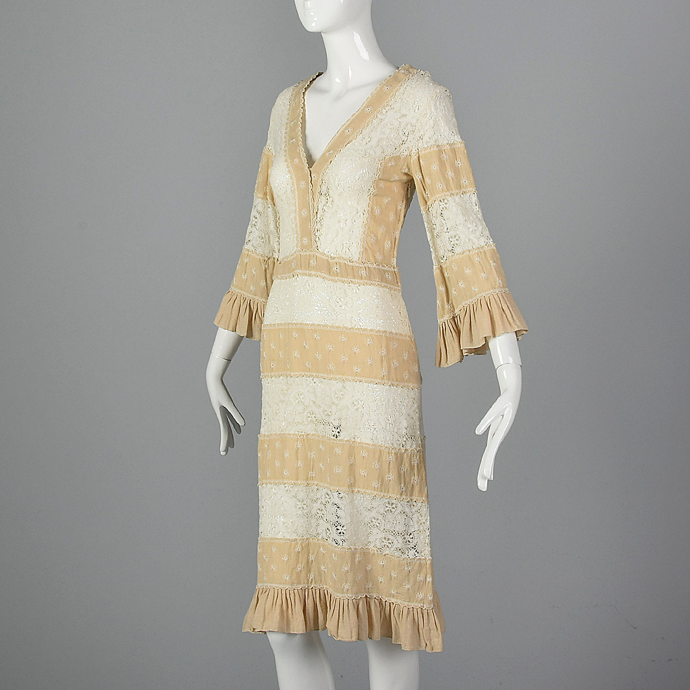 1970s Bohemian Dress with Sheer Lace Panels