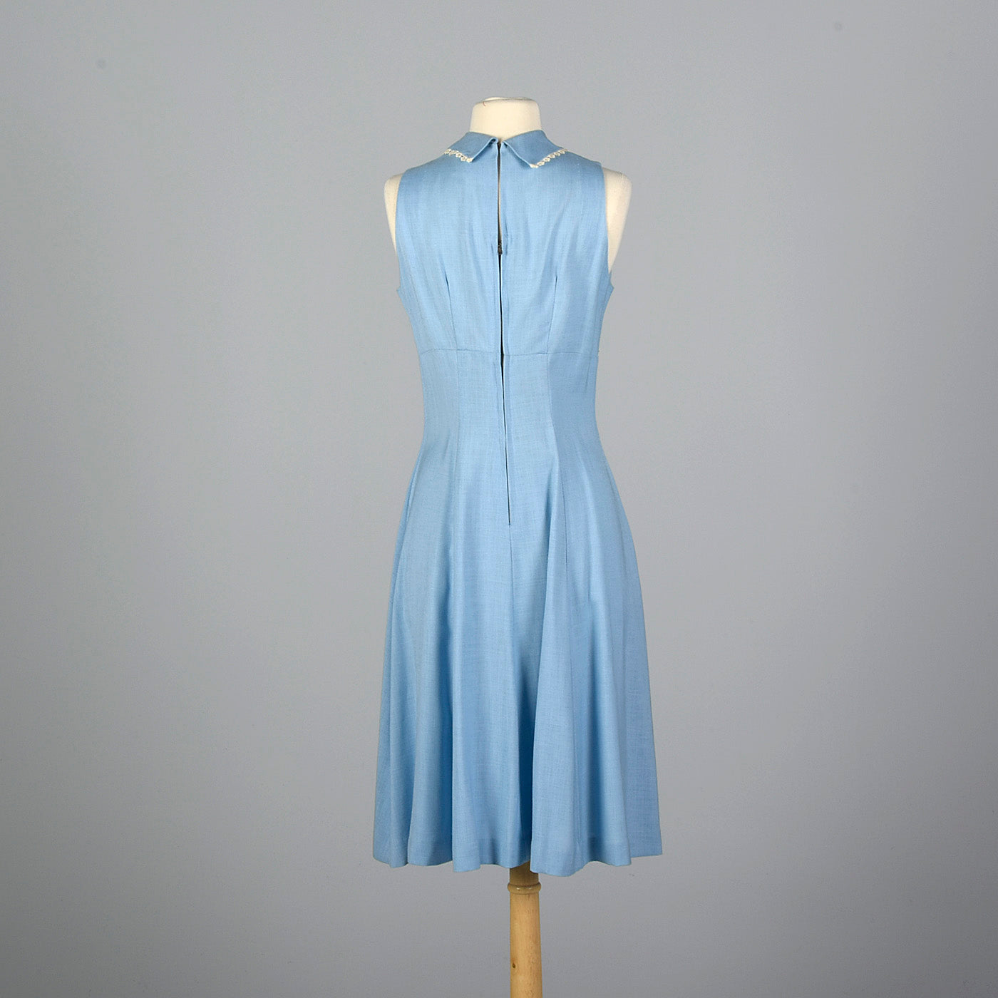 1950s Blue Dress with Floral Lace Trim