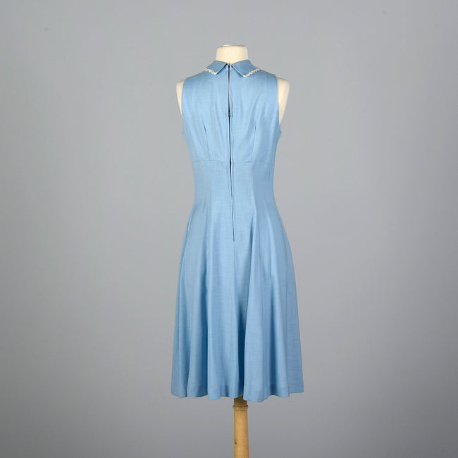 1950s Blue Dress with Floral Lace Trim