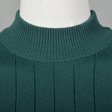 XS Burberry 1970s Green Sweater Lightweight Wool Mock Neck Ribbed Knit