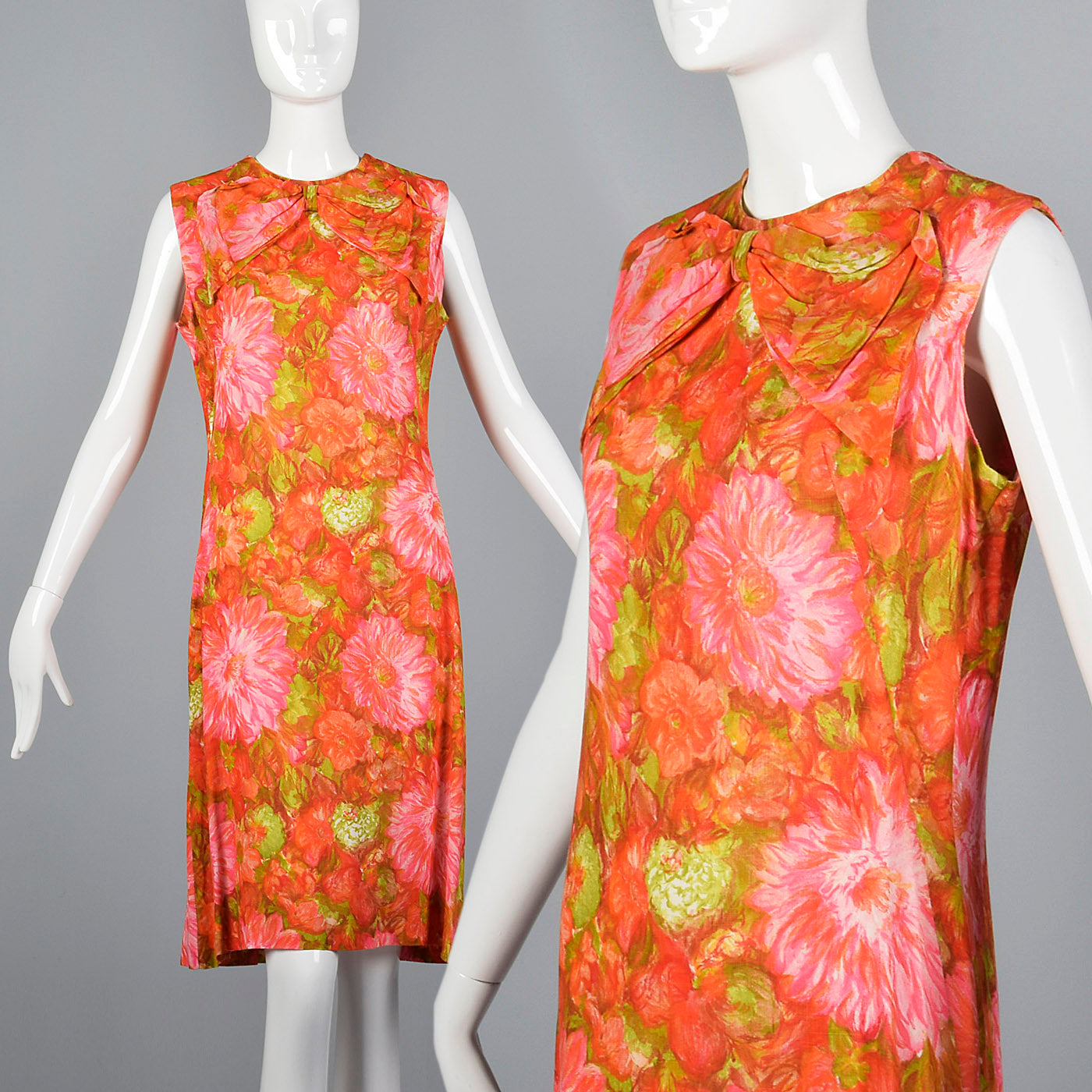1960s Pink and Orange Floral Shift Dress