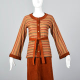 1960s Pierre Cardin Bohemian Separates Leather Skirt & Cardigan Sweater