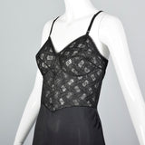 1950s Black Full Slip with Shaped Cups and Lace Bodice