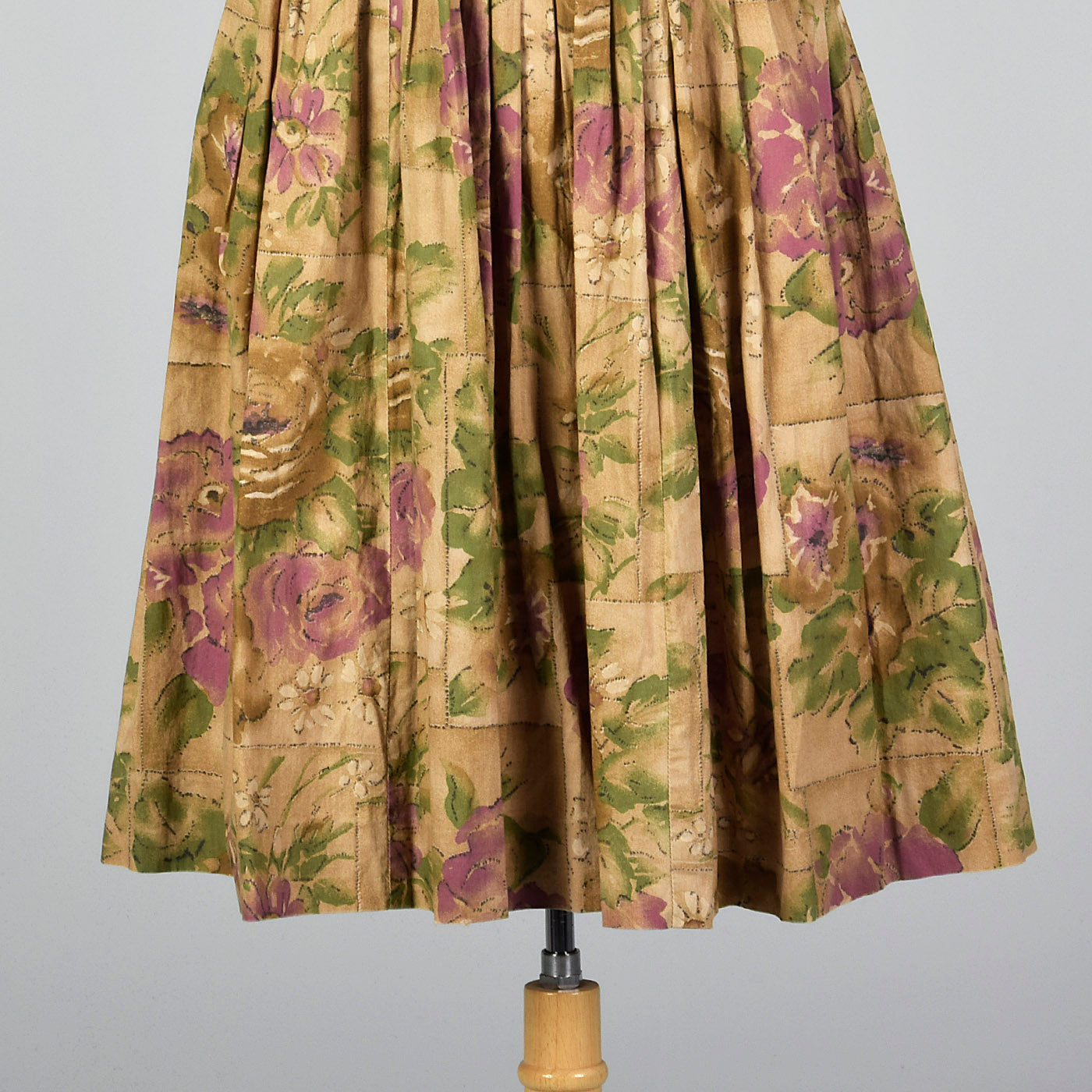 1950s Brown Floral Cotton Day Dress