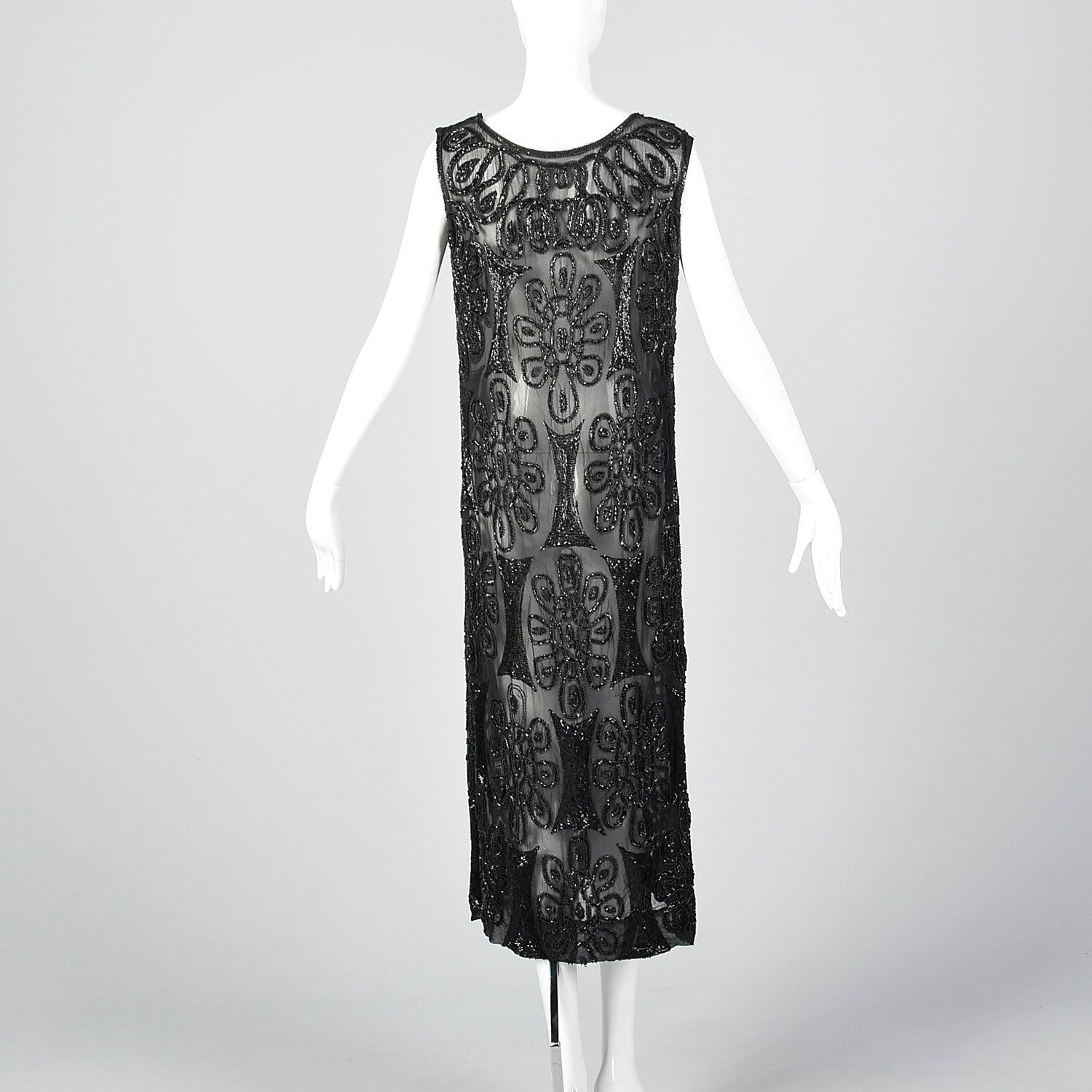 1920s Beaded Black Silk Dress with Celtic Style Knots