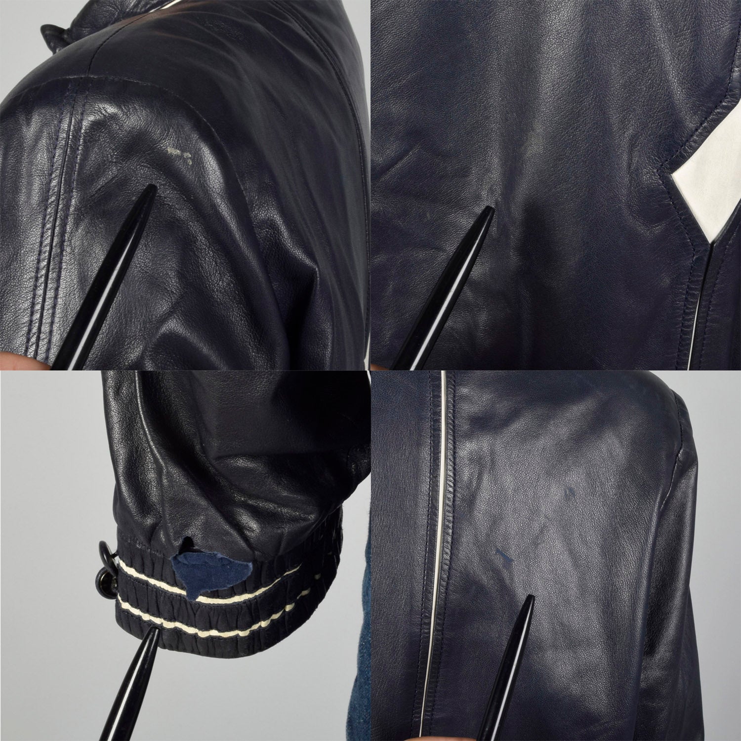 Large Battaglia 1980s Rockabilly Navy Leather Jacket
