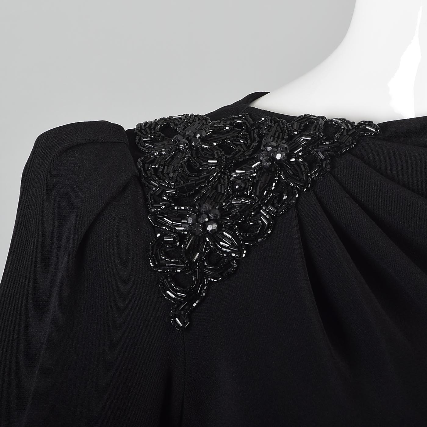 1980s Saks Fifth Avenue Deco Revival Little Black Dress Blade Runner Style