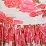 XXS 1950s Sleeveless Flowy Pink Novelty Rose Print Cotton Summer Day Dress