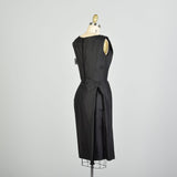 XS 1950s Sleeveless Black Silk LBD Cocktail Dress