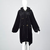 1990s Sonia Rykiel Loose Black Velvet Hooded Coat