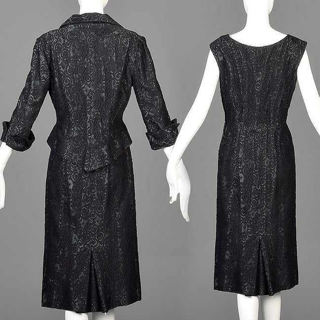 1950s Black Dress Set with Lace Overlay