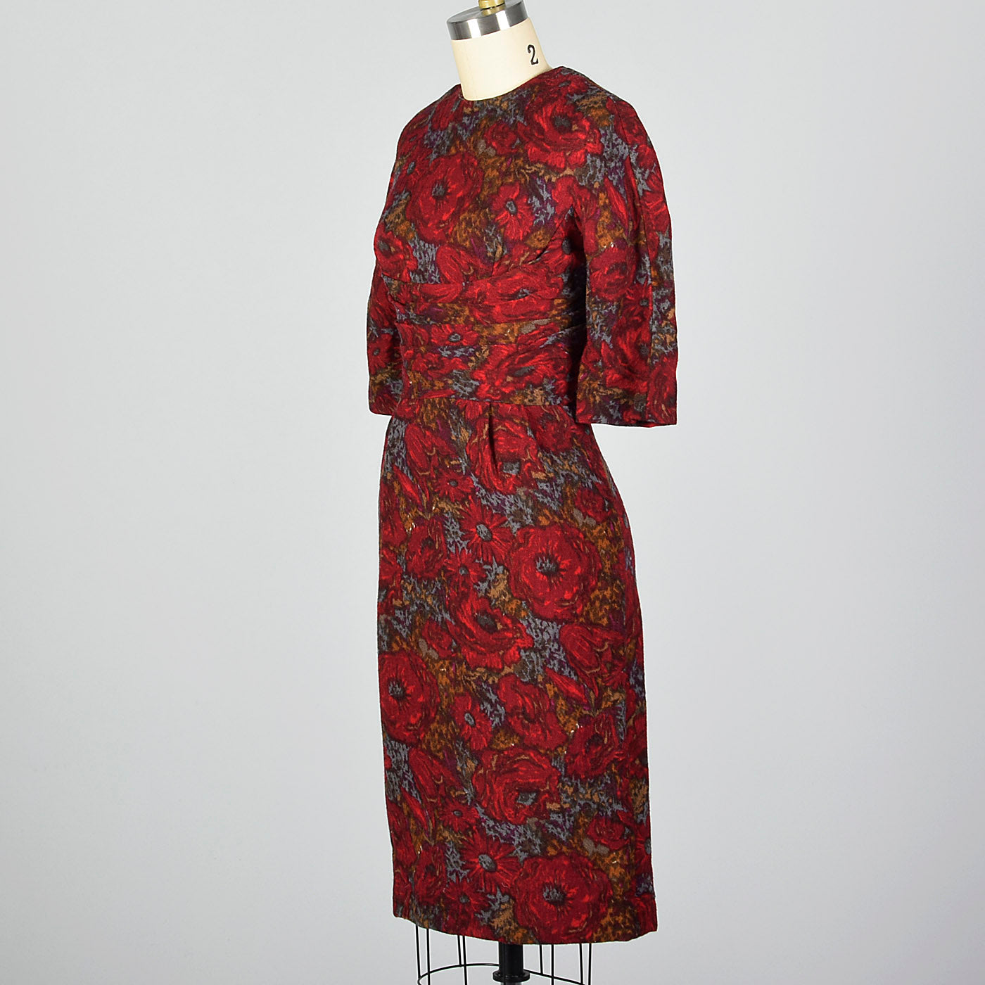 1950s Red Floral Print Dress with Great Silhouette