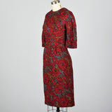 1950s Red Floral Print Dress with Great Silhouette